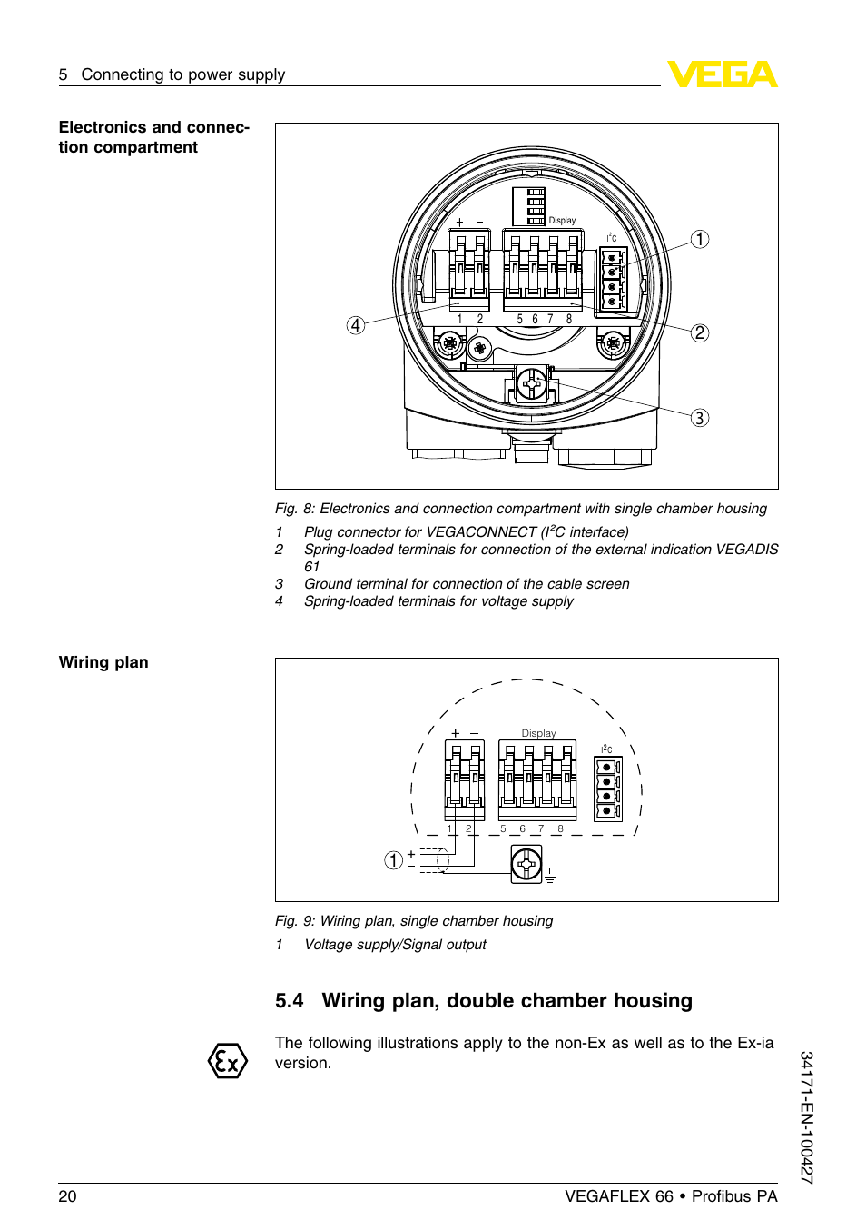 4 wiring plan, double chamber housing | VEGA VEGAFLEX 66 (-20…+250°C) Profibus PA User Manual | Page 20 / 64