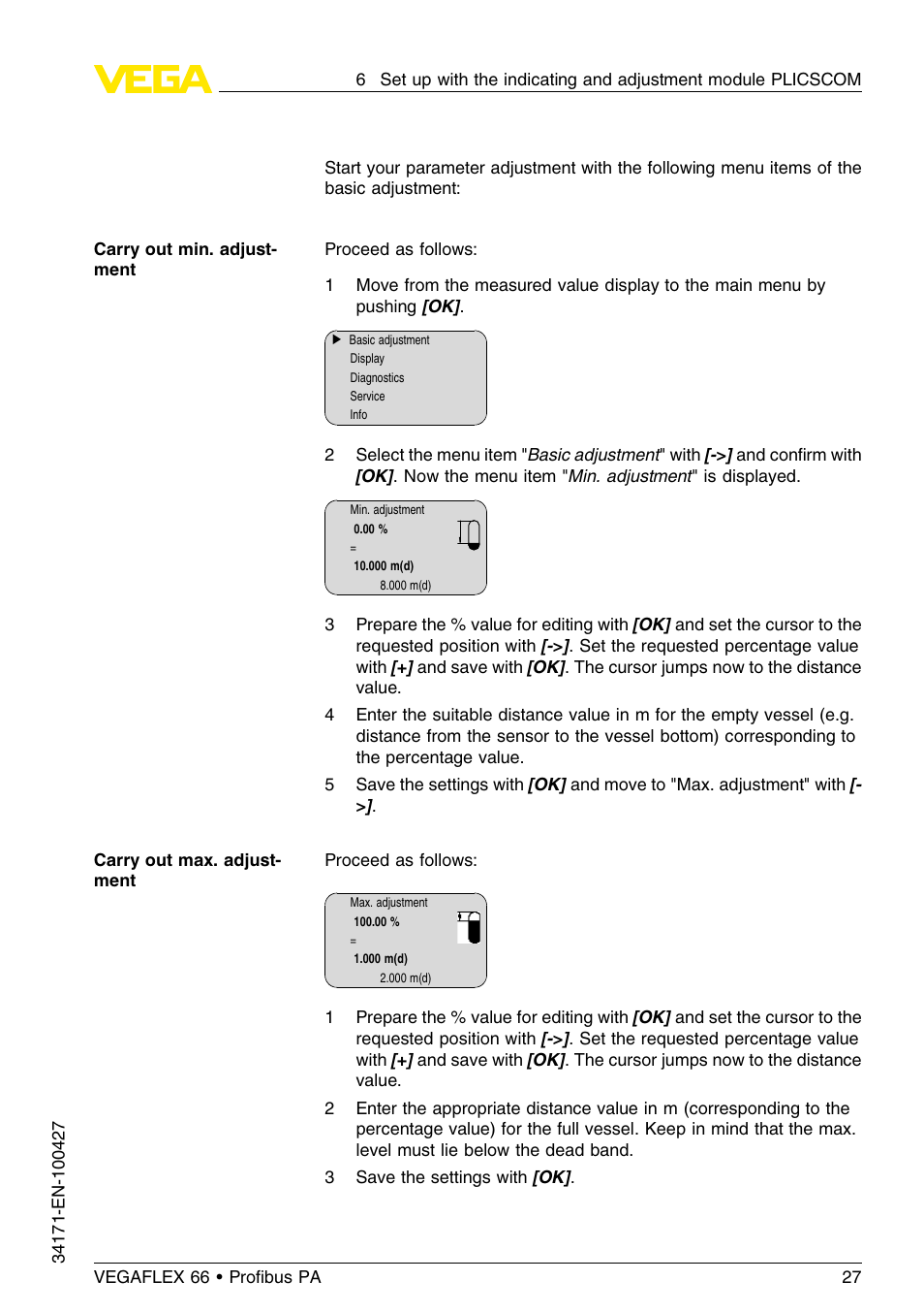 VEGA VEGAFLEX 66 (-20…+250°C) Profibus PA User Manual | Page 27 / 64