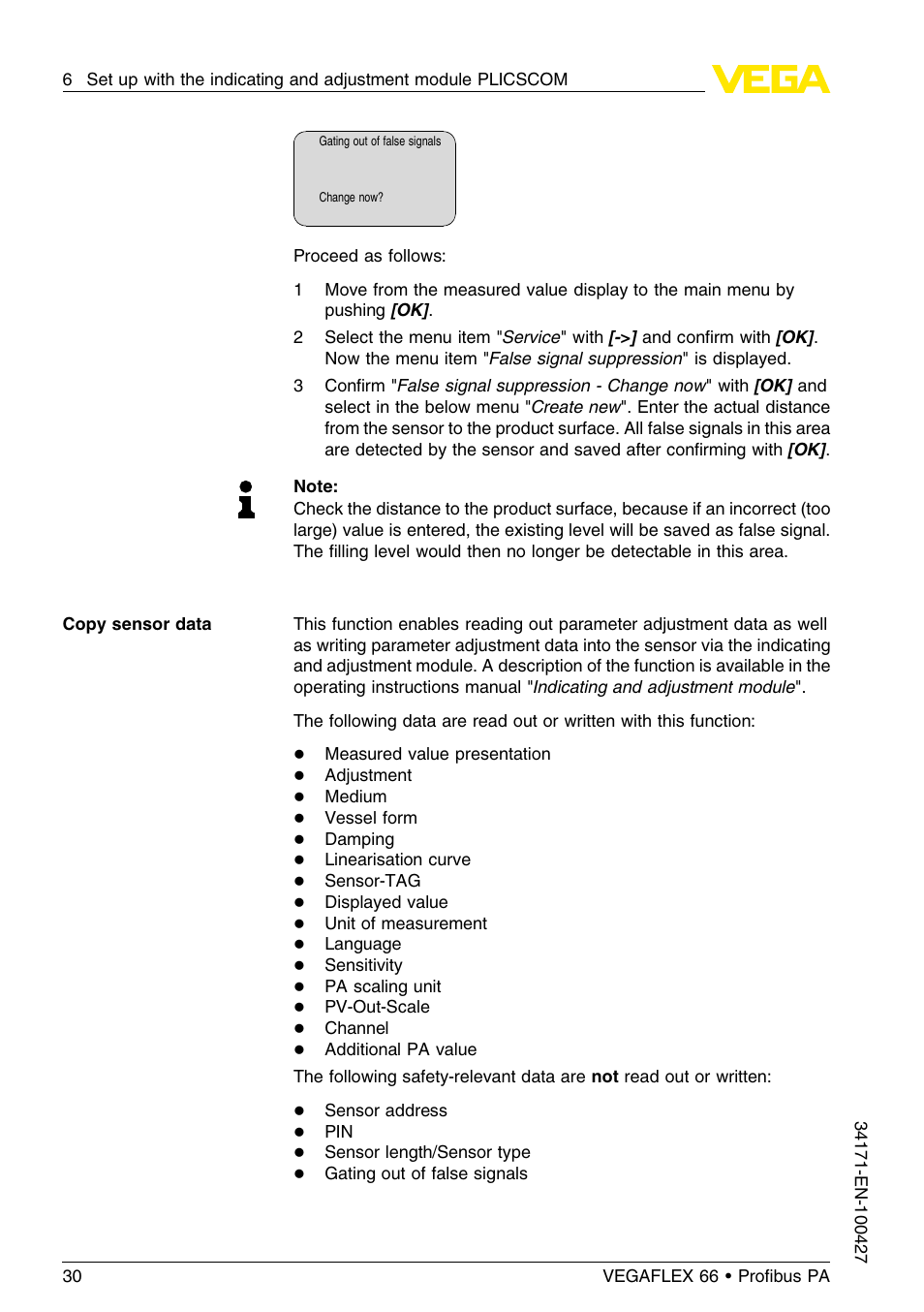 VEGA VEGAFLEX 66 (-20…+250°C) Profibus PA User Manual | Page 30 / 64