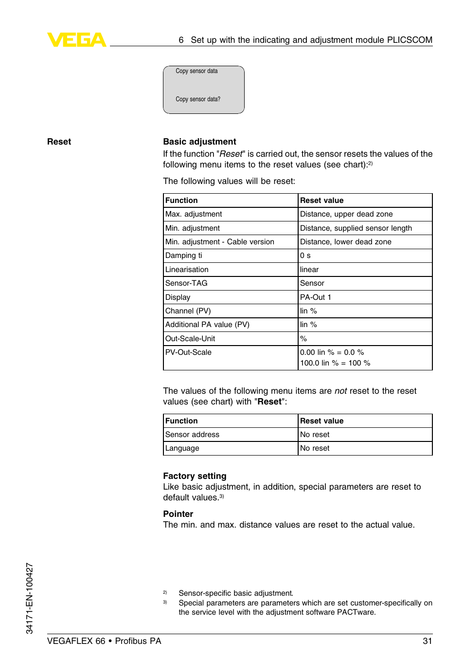 VEGA VEGAFLEX 66 (-20…+250°C) Profibus PA User Manual | Page 31 / 64