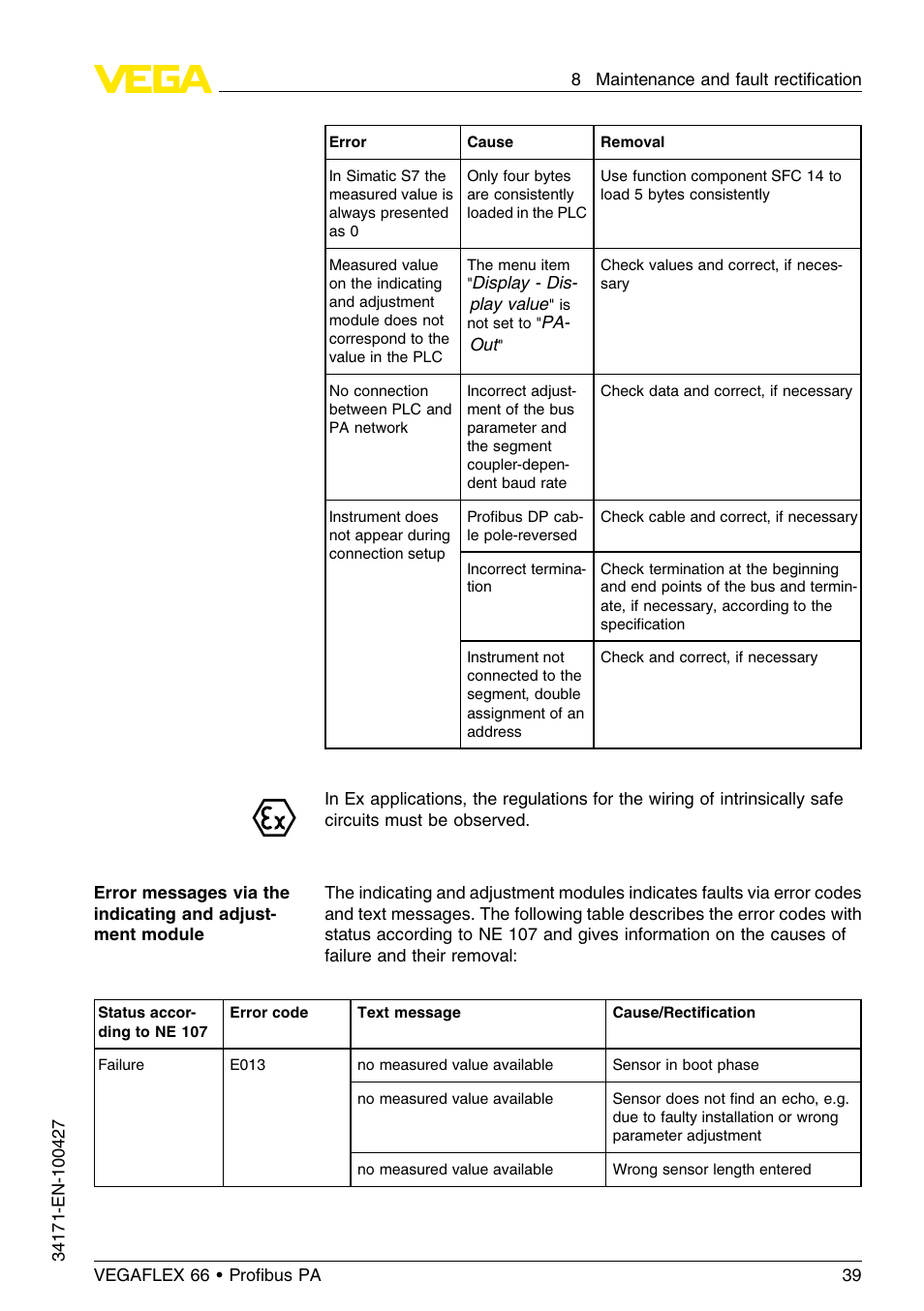 VEGA VEGAFLEX 66 (-20…+250°C) Profibus PA User Manual | Page 39 / 64
