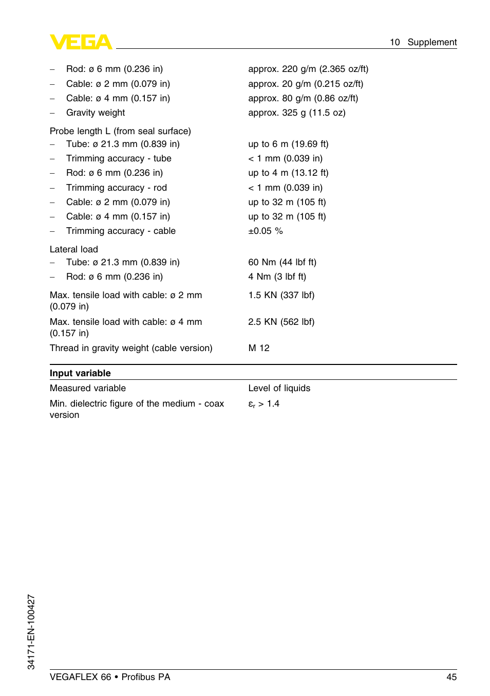 VEGA VEGAFLEX 66 (-20…+250°C) Profibus PA User Manual | Page 45 / 64