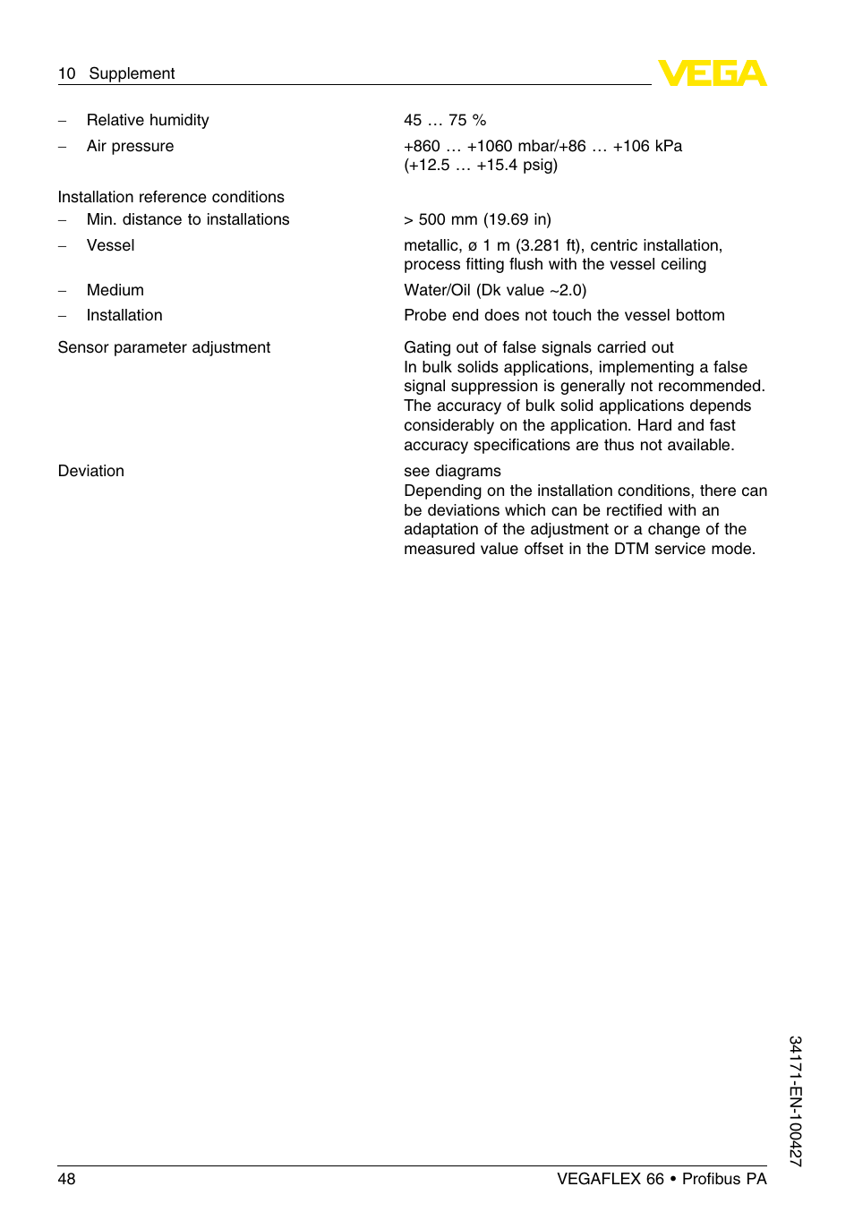 VEGA VEGAFLEX 66 (-20…+250°C) Profibus PA User Manual | Page 48 / 64