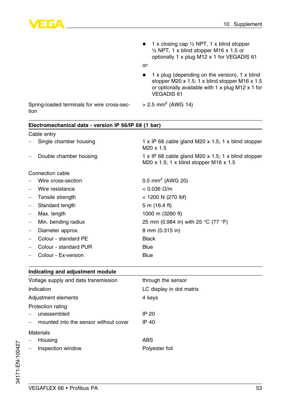 VEGA VEGAFLEX 66 (-20…+250°C) Profibus PA User Manual | Page 53 / 64