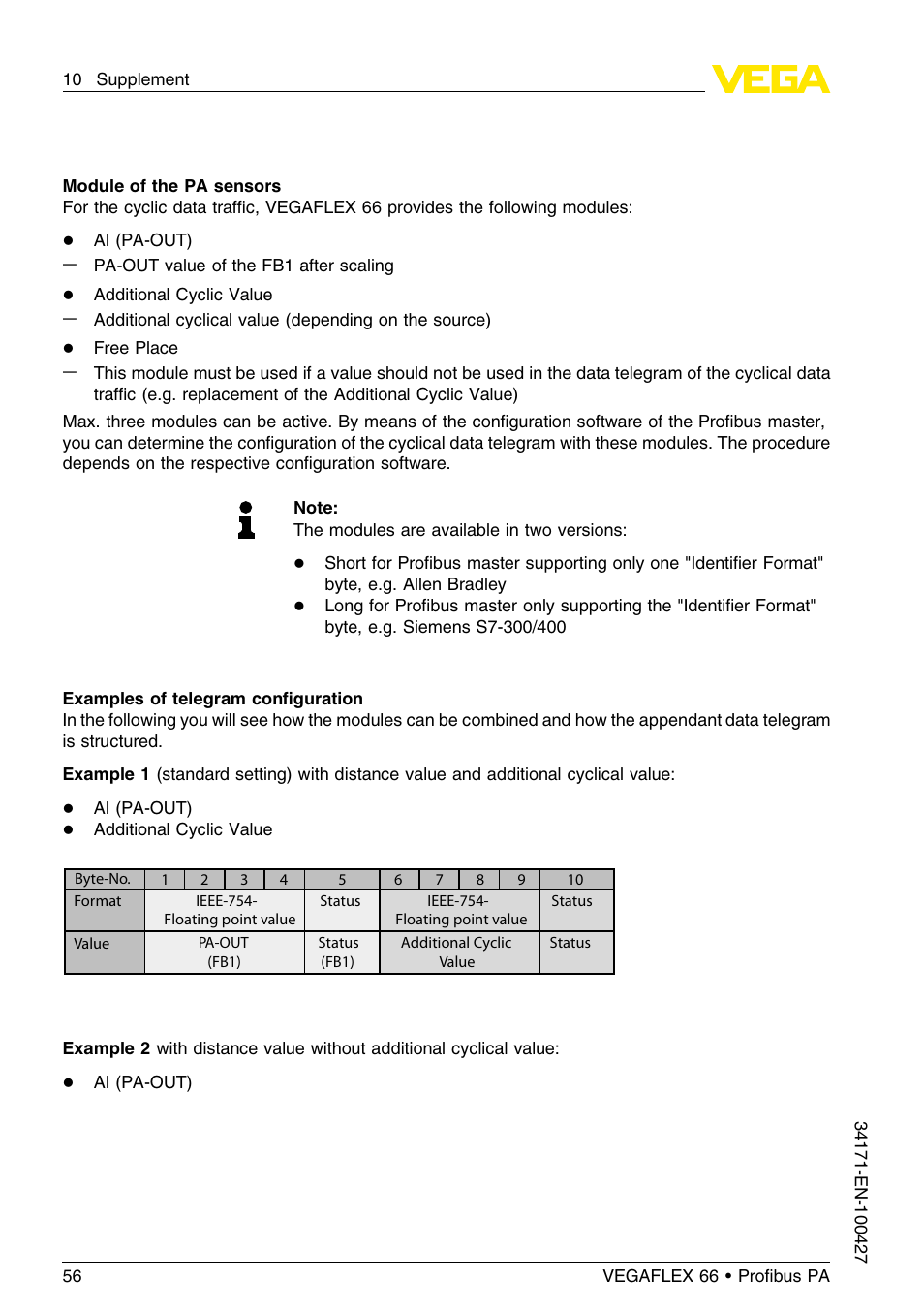 VEGA VEGAFLEX 66 (-20…+250°C) Profibus PA User Manual | Page 56 / 64