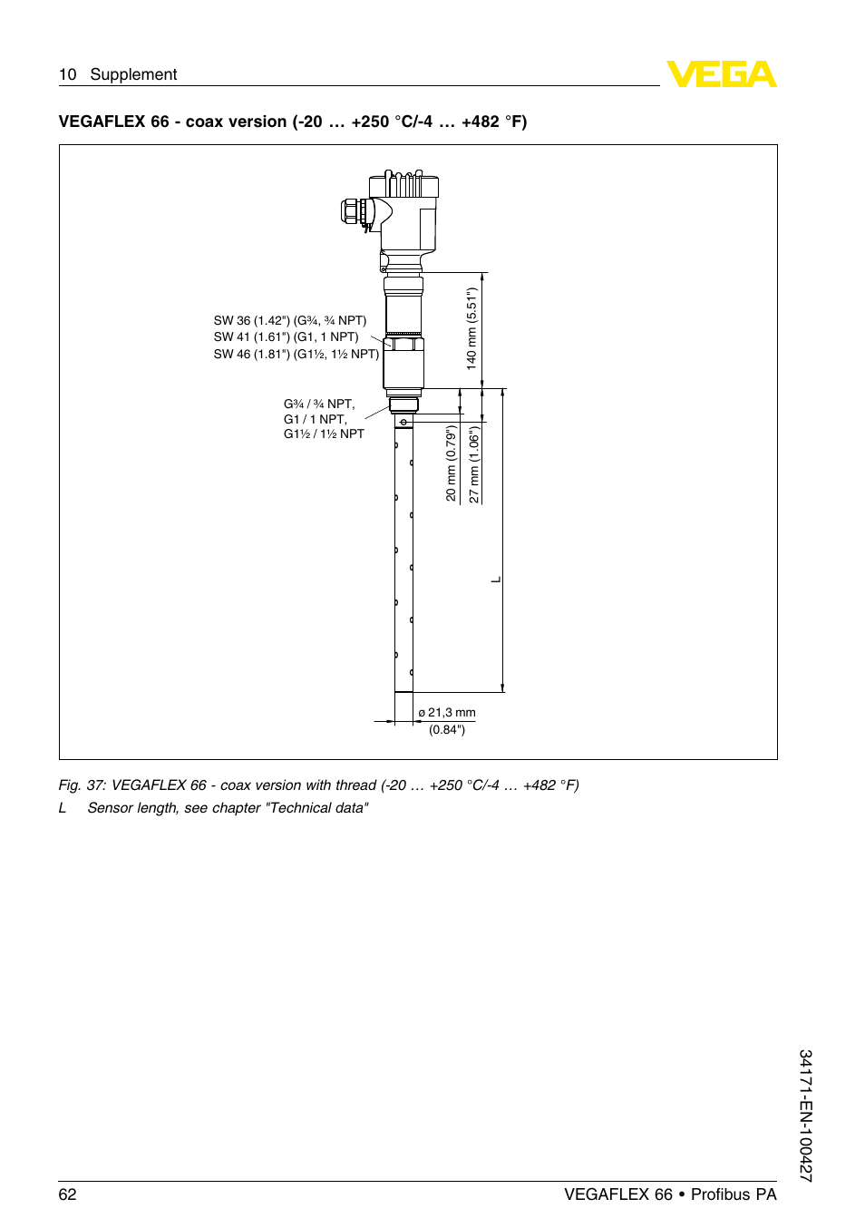 VEGA VEGAFLEX 66 (-20…+250°C) Profibus PA User Manual | Page 62 / 64