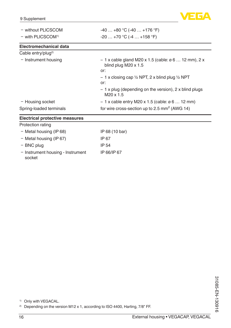 VEGA VEGACAL External housing User Manual | Page 16 / 20