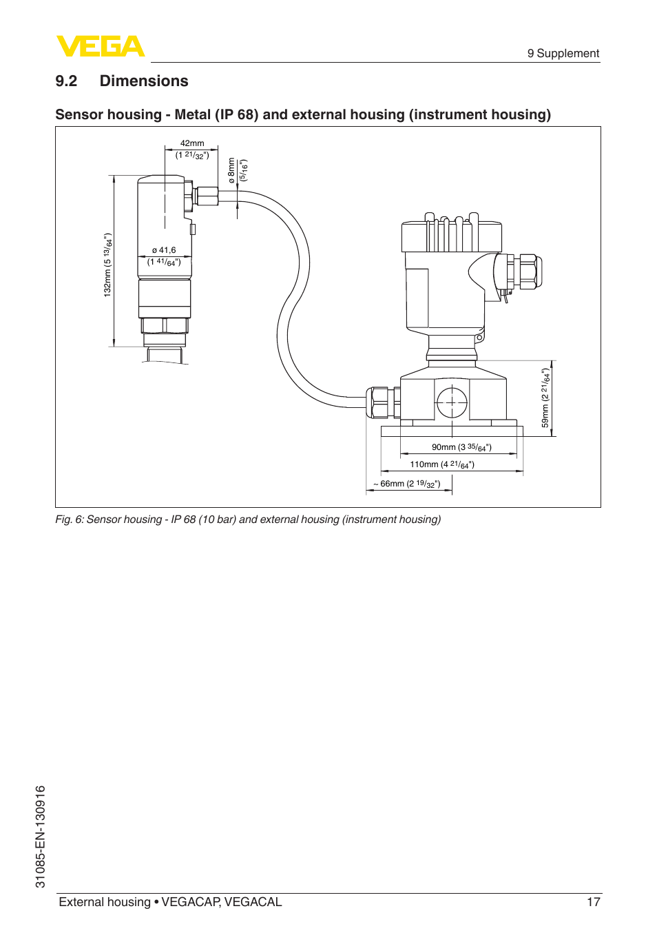 2 dimensions, 9 supplement | VEGA VEGACAL External housing User Manual | Page 17 / 20