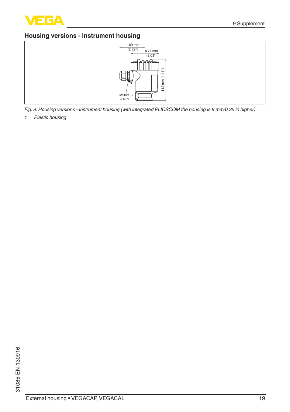Housing versions - instrument housing | VEGA VEGACAL External housing User Manual | Page 19 / 20