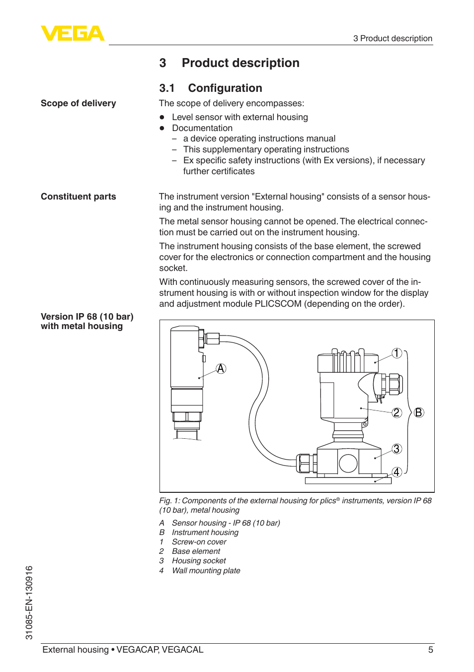 3 product description, 1 configuration, Ab 1 2 3 4 | VEGA VEGACAL External housing User Manual | Page 5 / 20