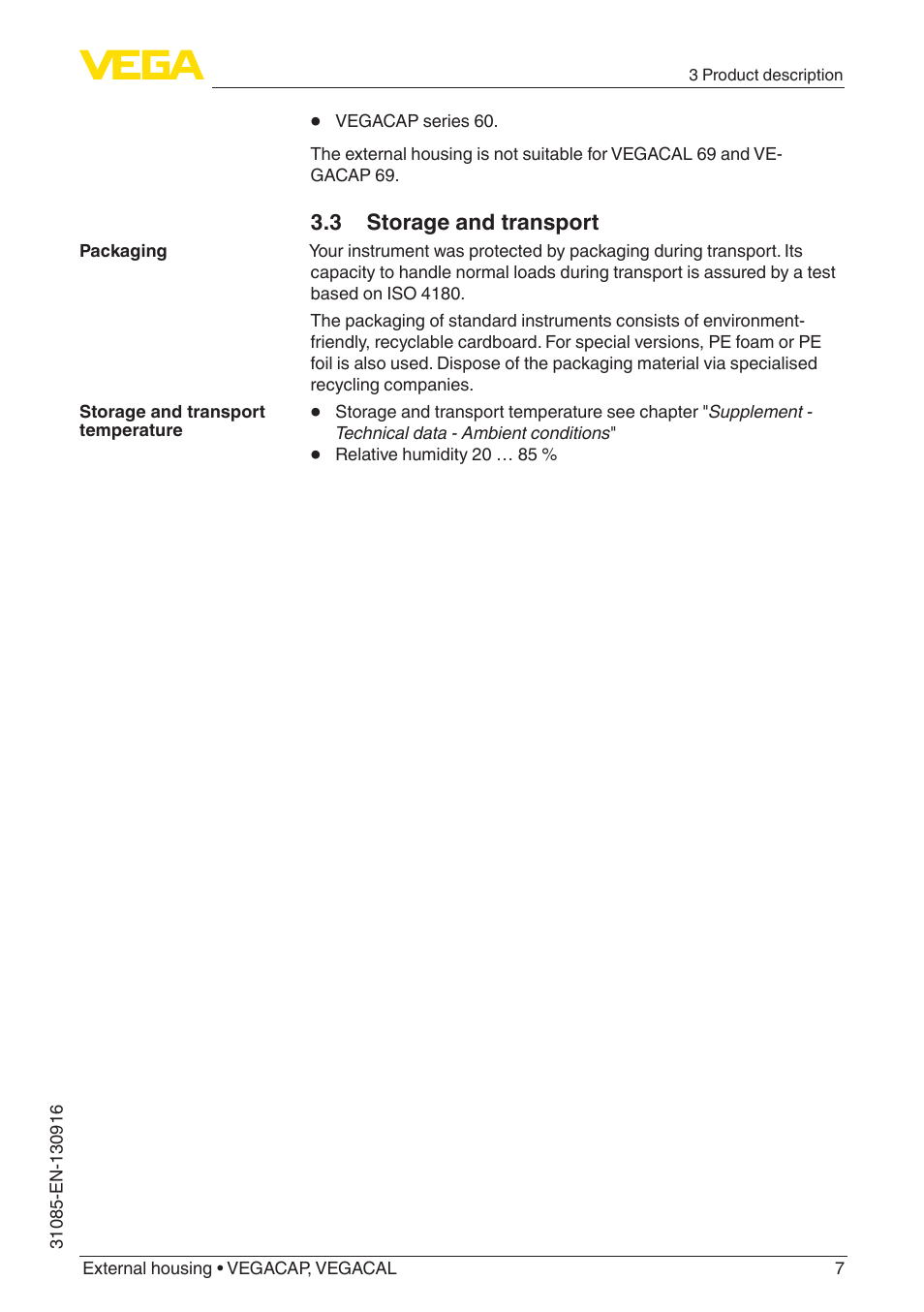 3 storage and transport | VEGA VEGACAL External housing User Manual | Page 7 / 20