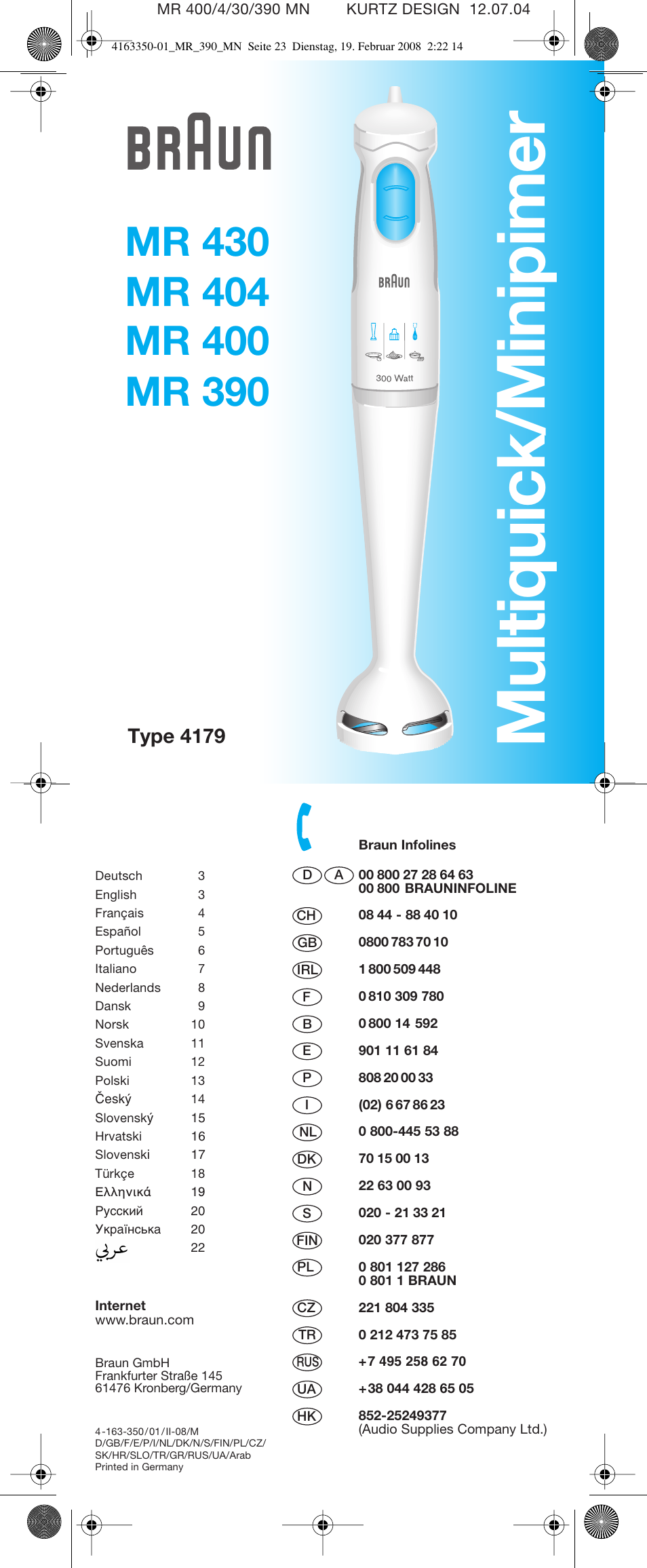 Braun MR 400 MULTIQUICK User Manual | 22 pages