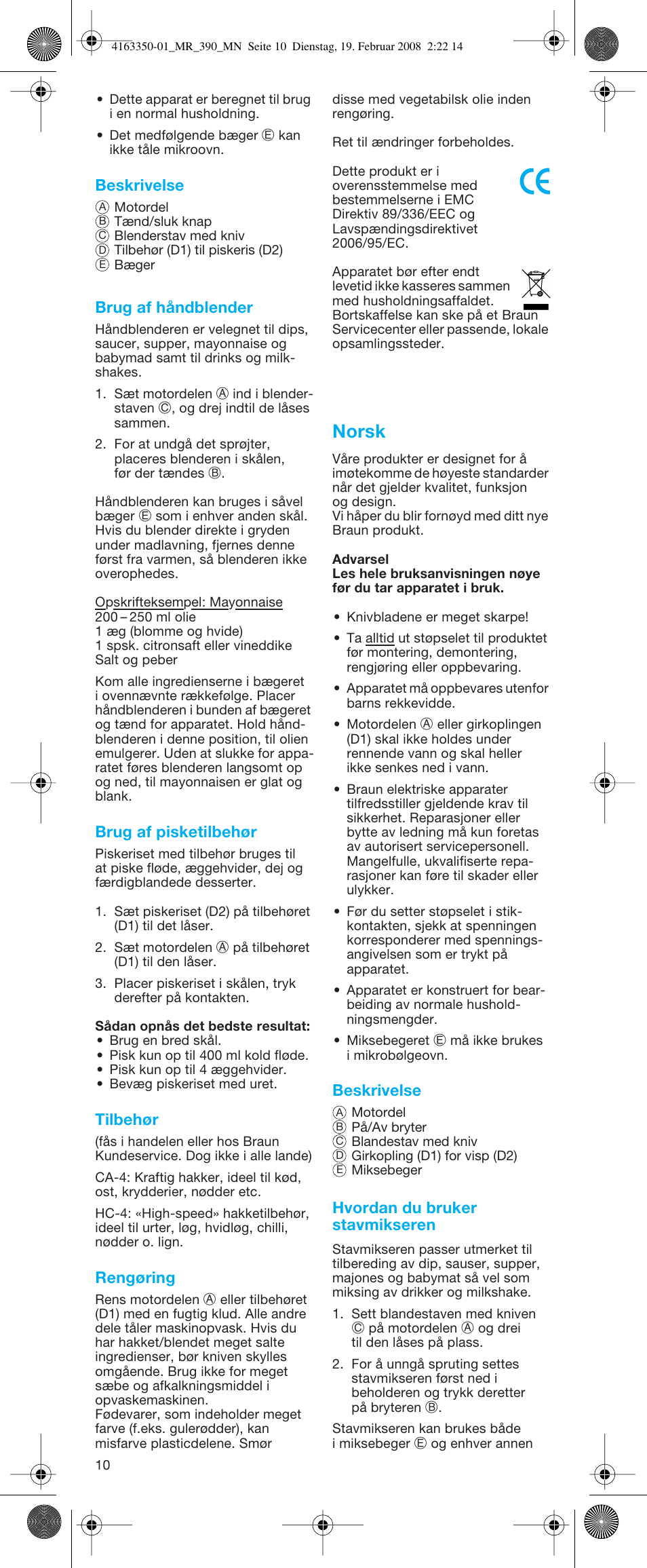 Norsk | Braun MR 400 MULTIQUICK User Manual | Page 10 / 22