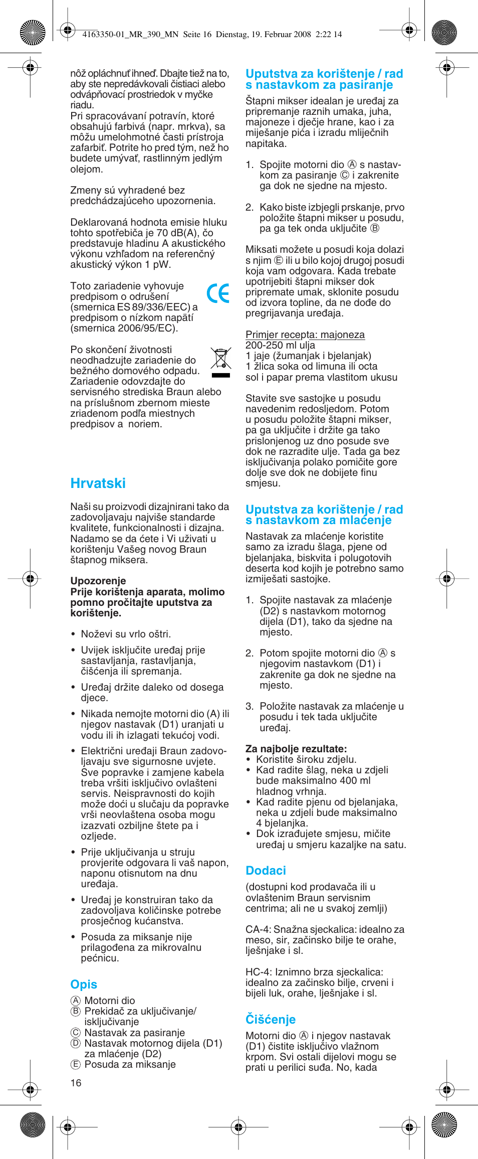 Hrvatski | Braun MR 400 MULTIQUICK User Manual | Page 16 / 22