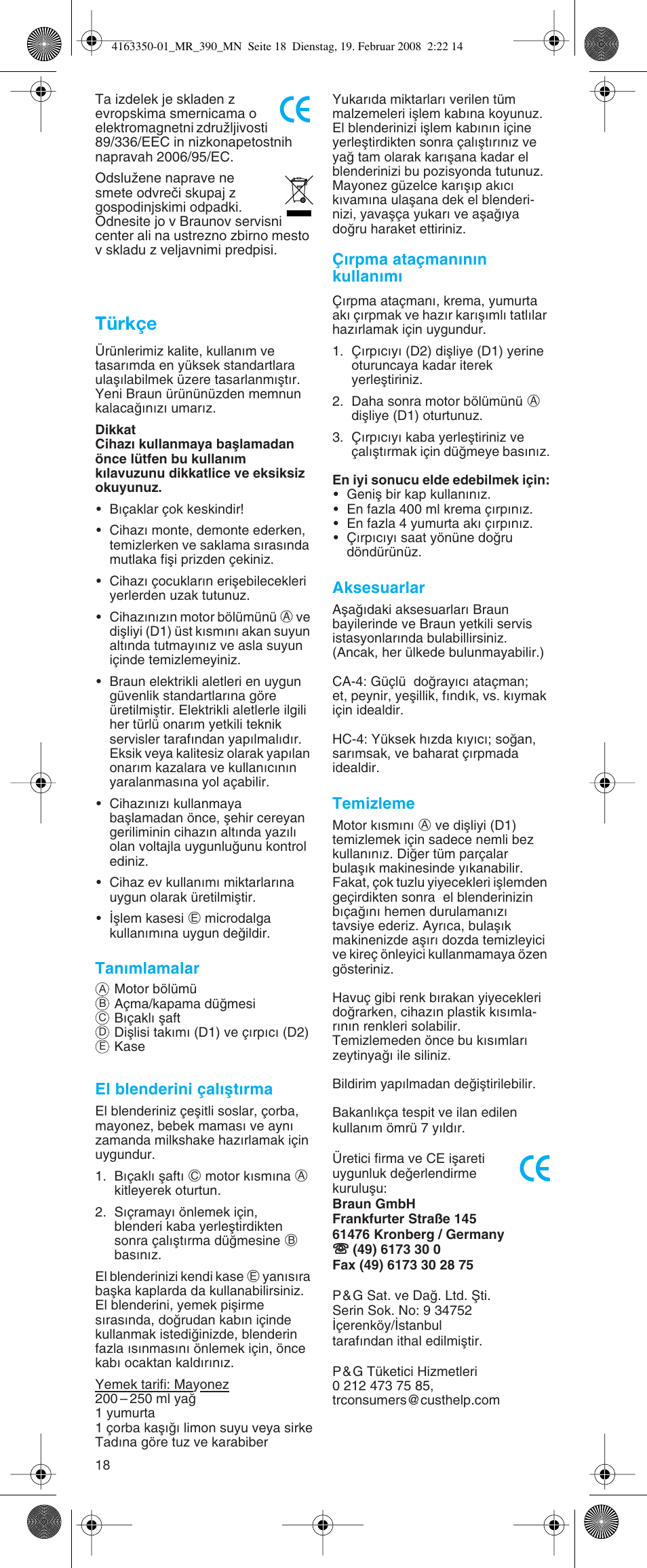 Türkçe | Braun MR 400 MULTIQUICK User Manual | Page 18 / 22