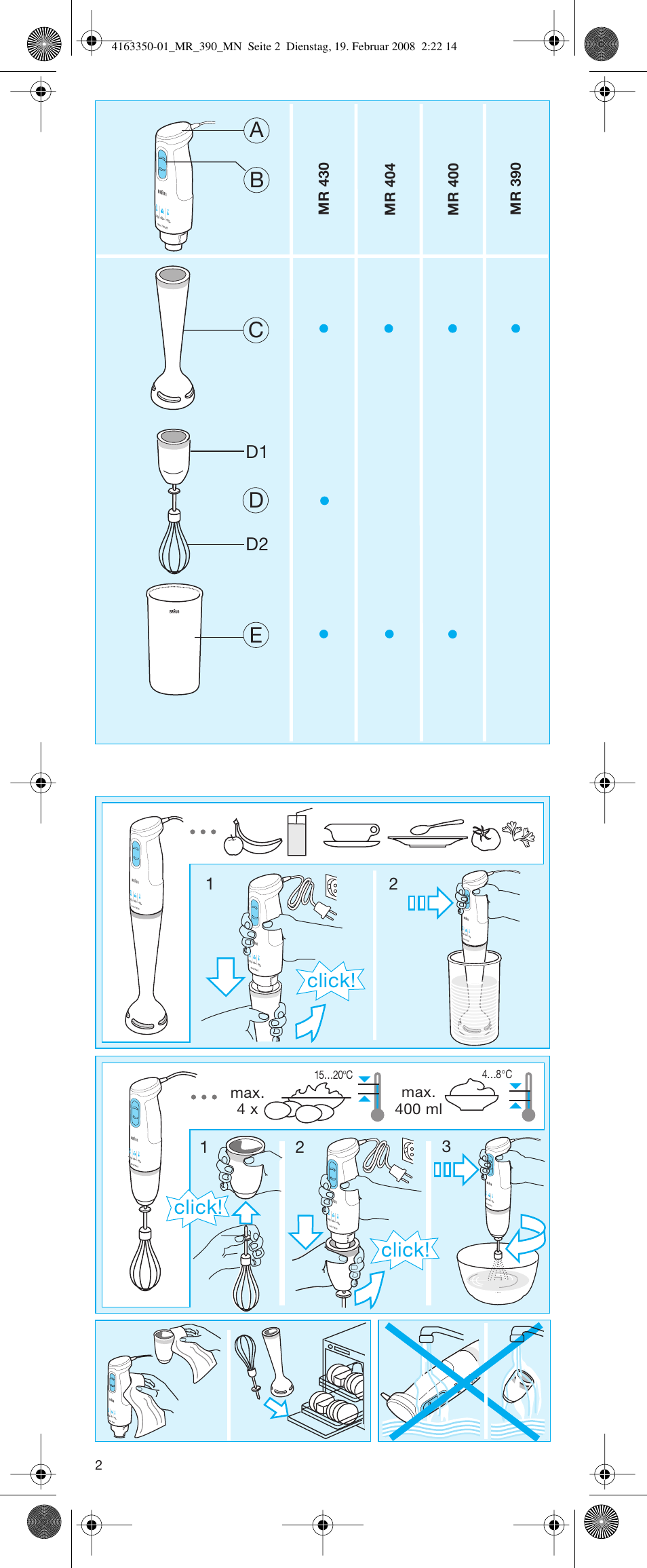 Ab c e d, Click | Braun MR 400 MULTIQUICK User Manual | Page 2 / 22