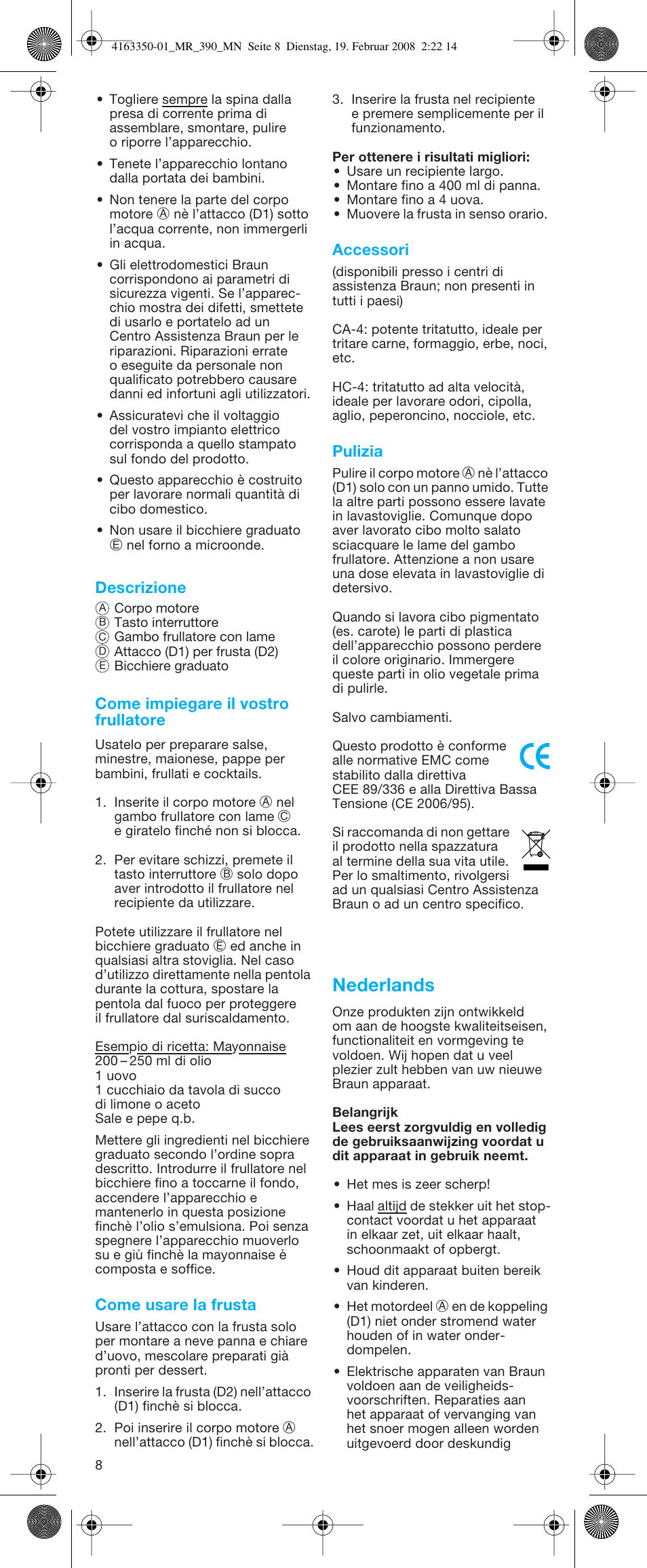 Nederlands | Braun MR 400 MULTIQUICK User Manual | Page 8 / 22