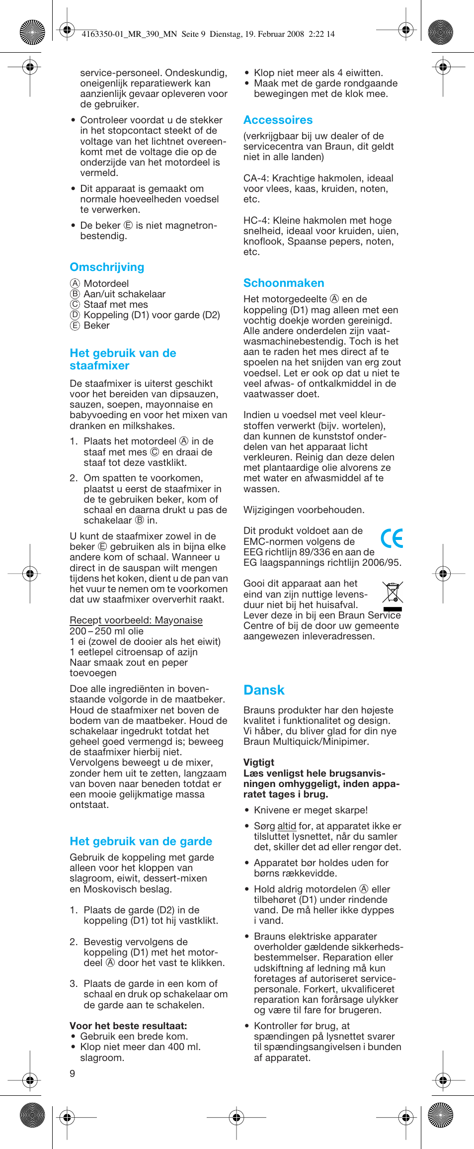 Dansk | Braun MR 400 MULTIQUICK User Manual | Page 9 / 22