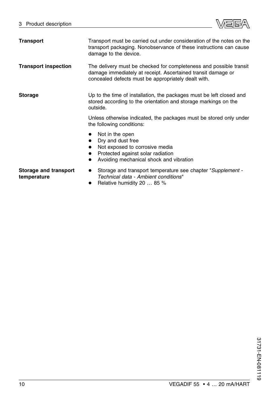 VEGA VEGADIF 55 4 … 20 mA_HART User Manual | Page 10 / 84