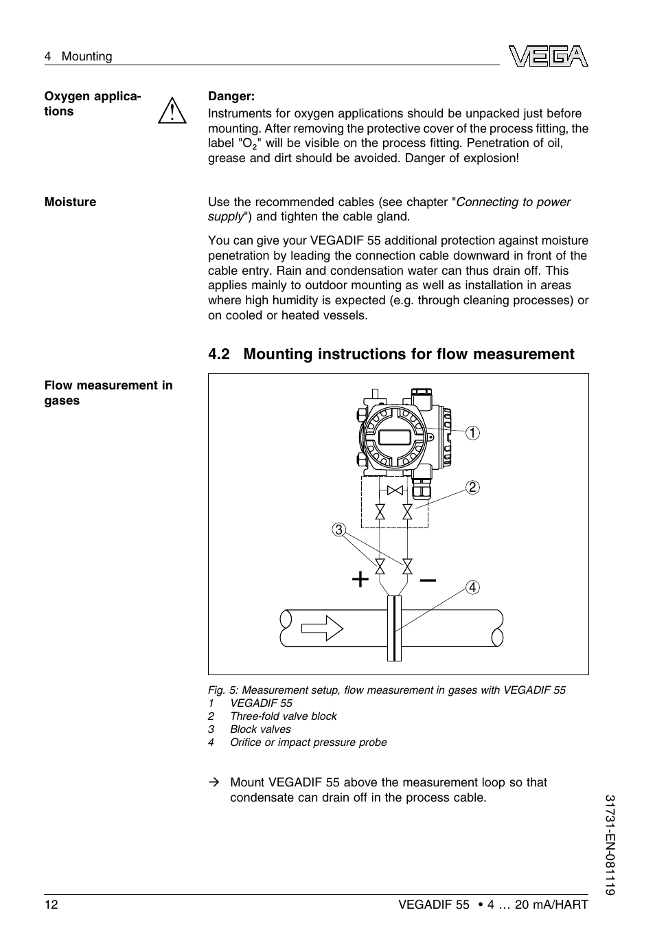2 mounting instructions for flow measurement | VEGA VEGADIF 55 4 … 20 mA_HART User Manual | Page 12 / 84
