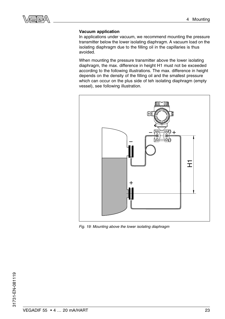 VEGA VEGADIF 55 4 … 20 mA_HART User Manual | Page 23 / 84