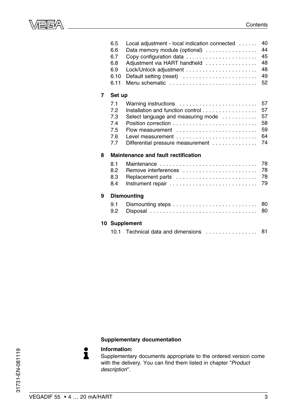 VEGA VEGADIF 55 4 … 20 mA_HART User Manual | Page 3 / 84