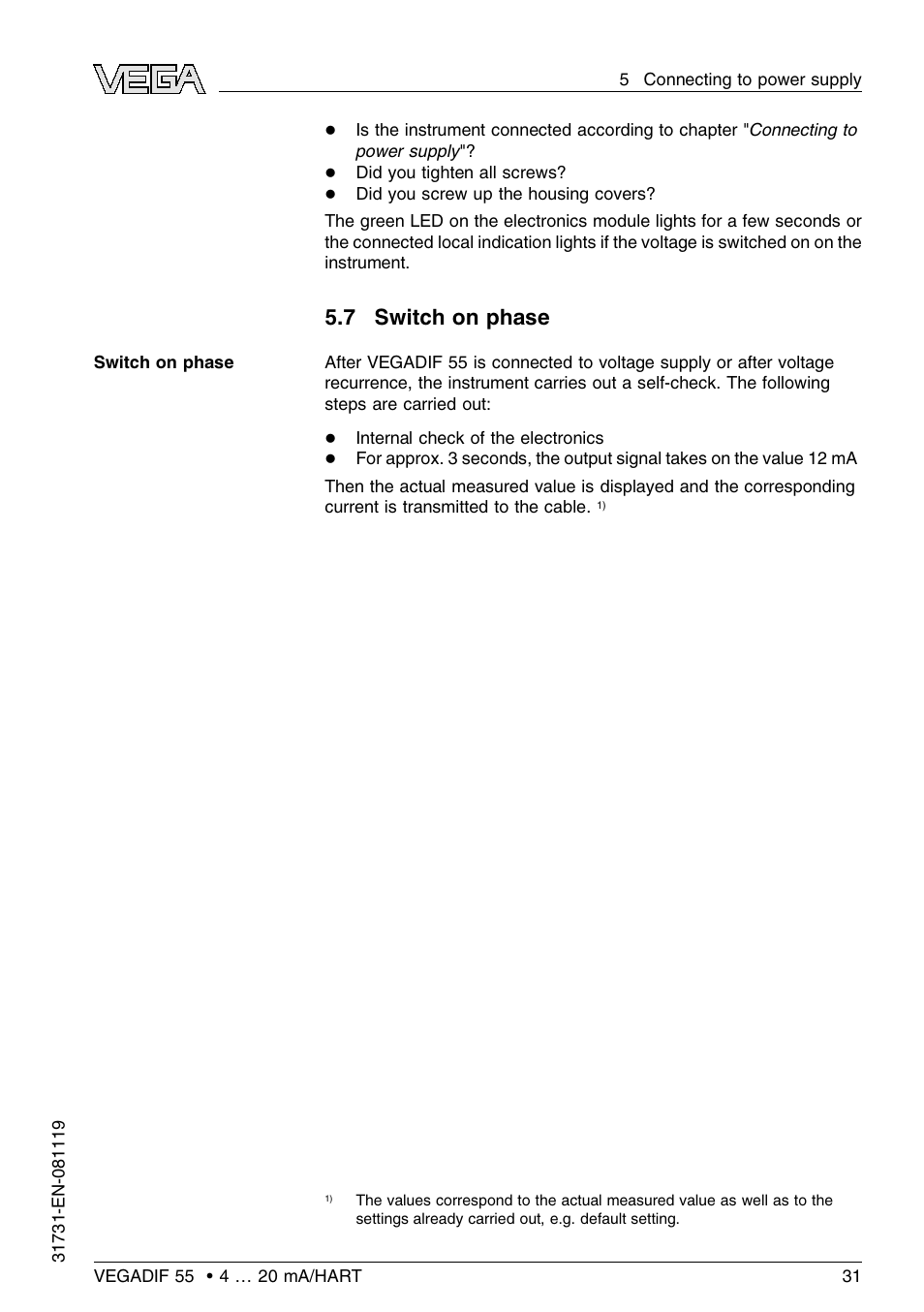 7 switch on phase | VEGA VEGADIF 55 4 … 20 mA_HART User Manual | Page 31 / 84