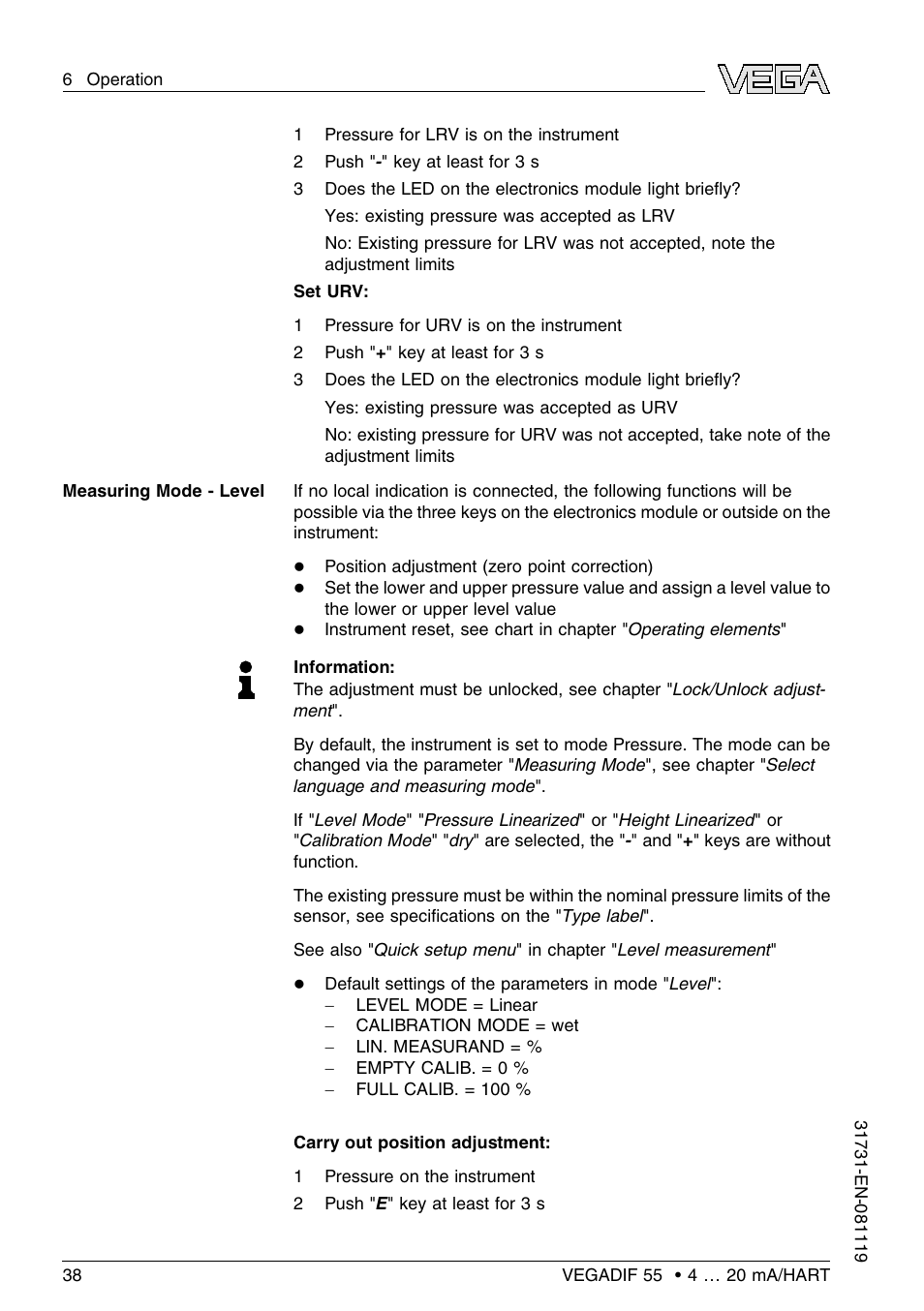 VEGA VEGADIF 55 4 … 20 mA_HART User Manual | Page 38 / 84