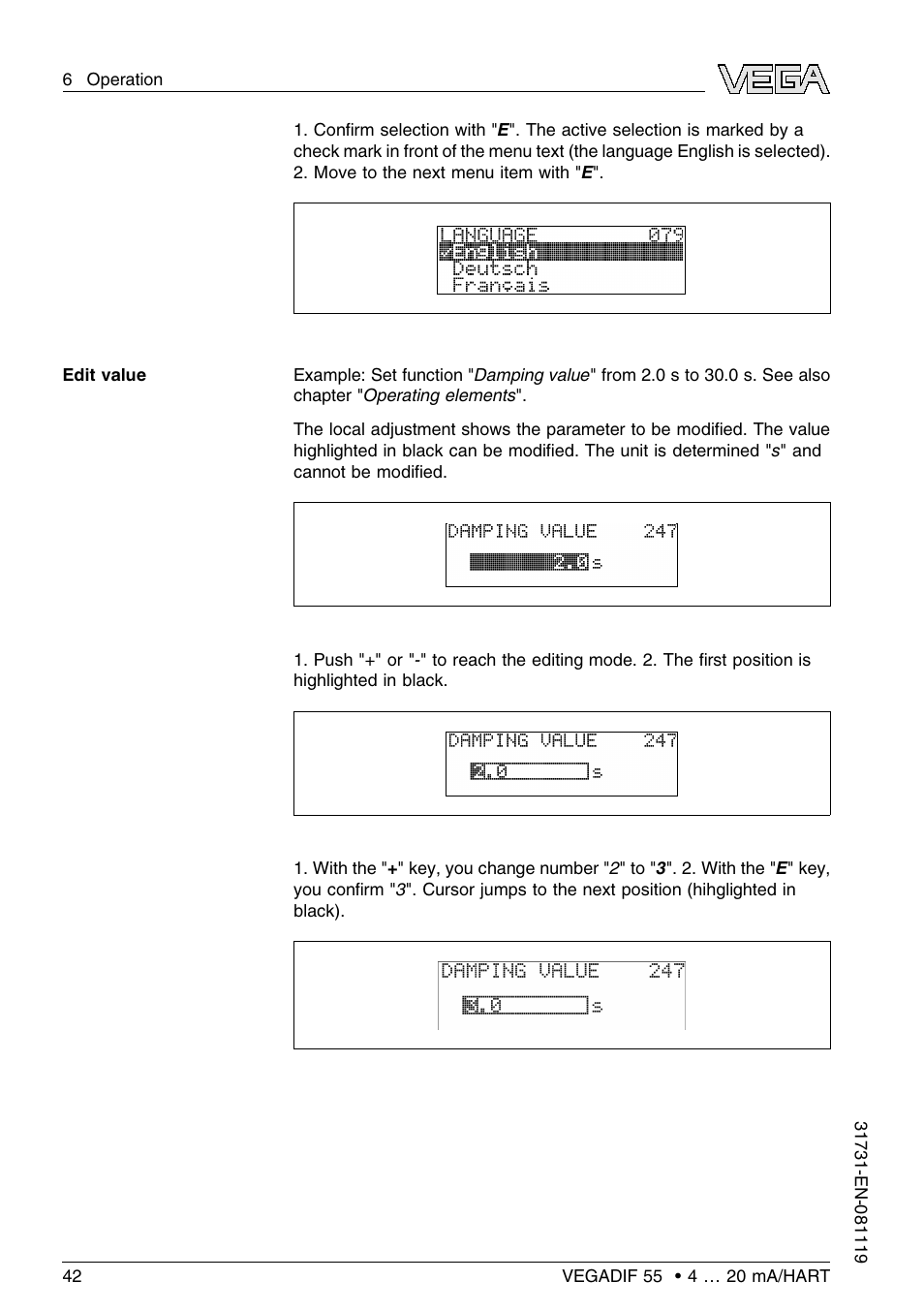 VEGA VEGADIF 55 4 … 20 mA_HART User Manual | Page 42 / 84