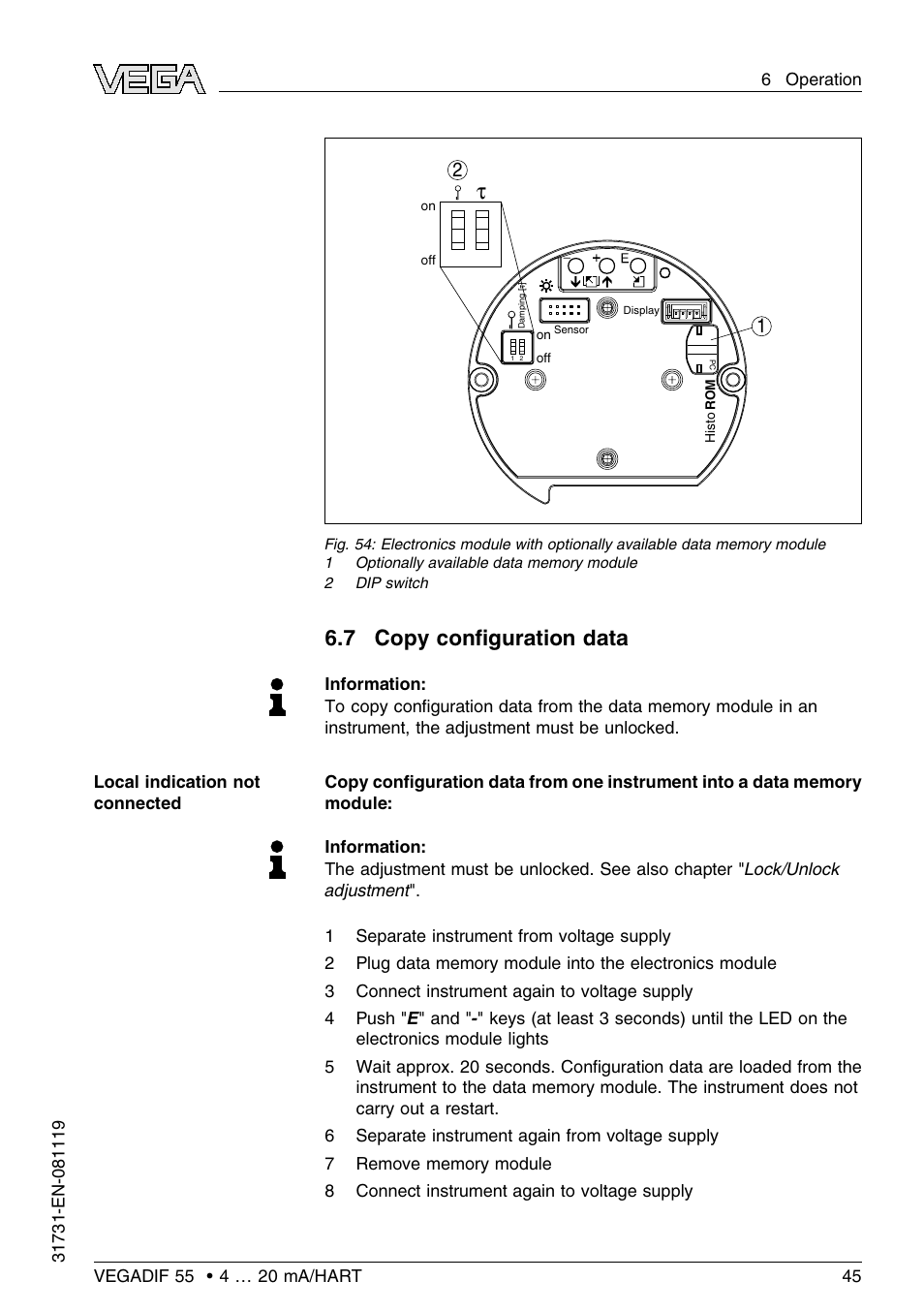 7 copy configuration data, 7 copy conﬁguration data | VEGA VEGADIF 55 4 … 20 mA_HART User Manual | Page 45 / 84