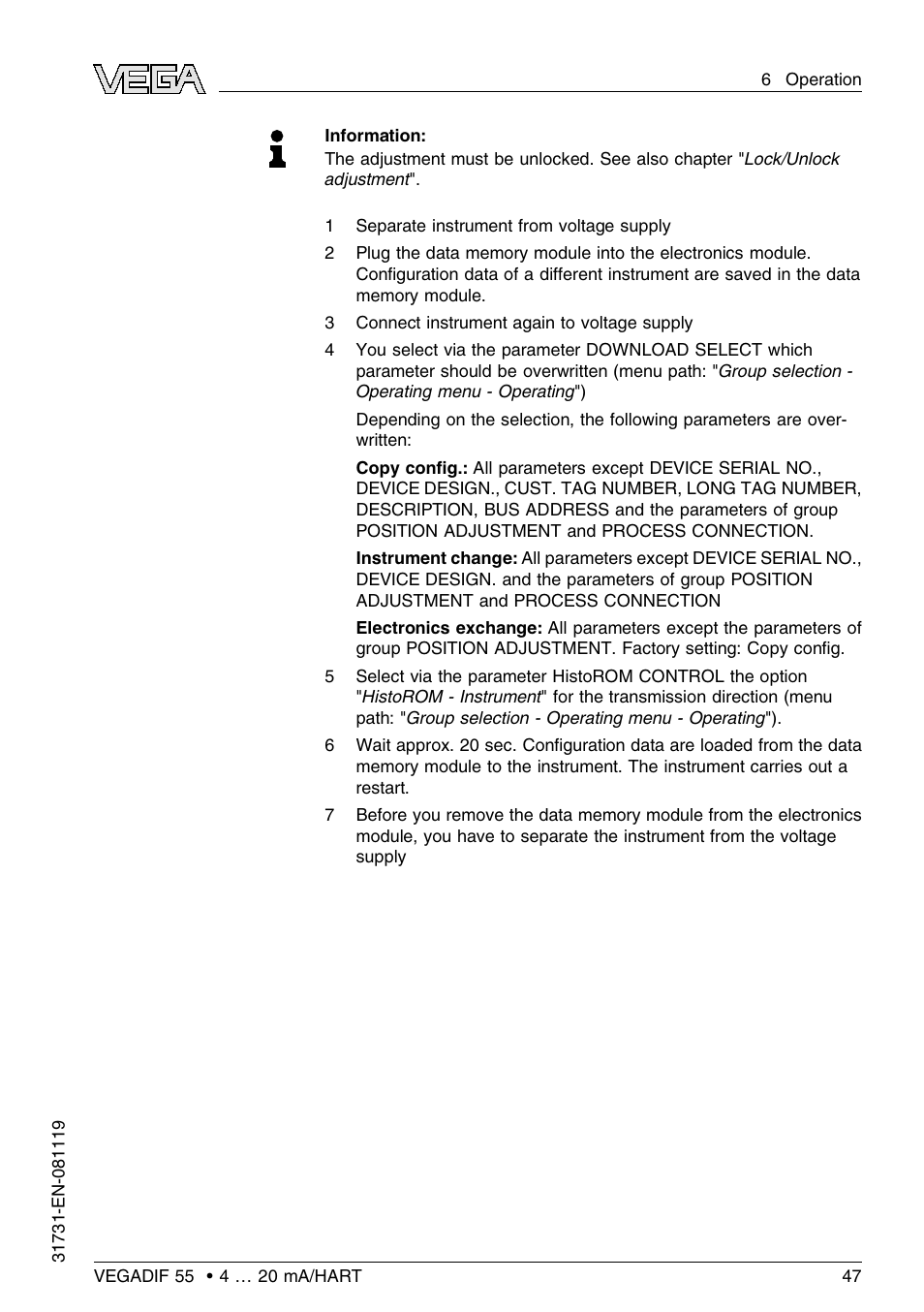 VEGA VEGADIF 55 4 … 20 mA_HART User Manual | Page 47 / 84