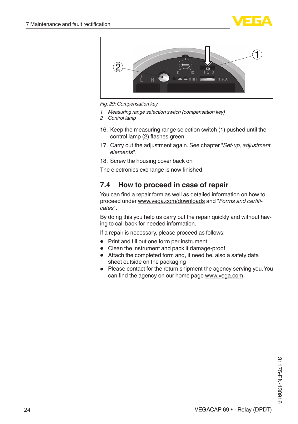 4 how to proceed in case of repair | VEGA VEGACAP 69 - Relay (DPDT) User Manual | Page 24 / 32