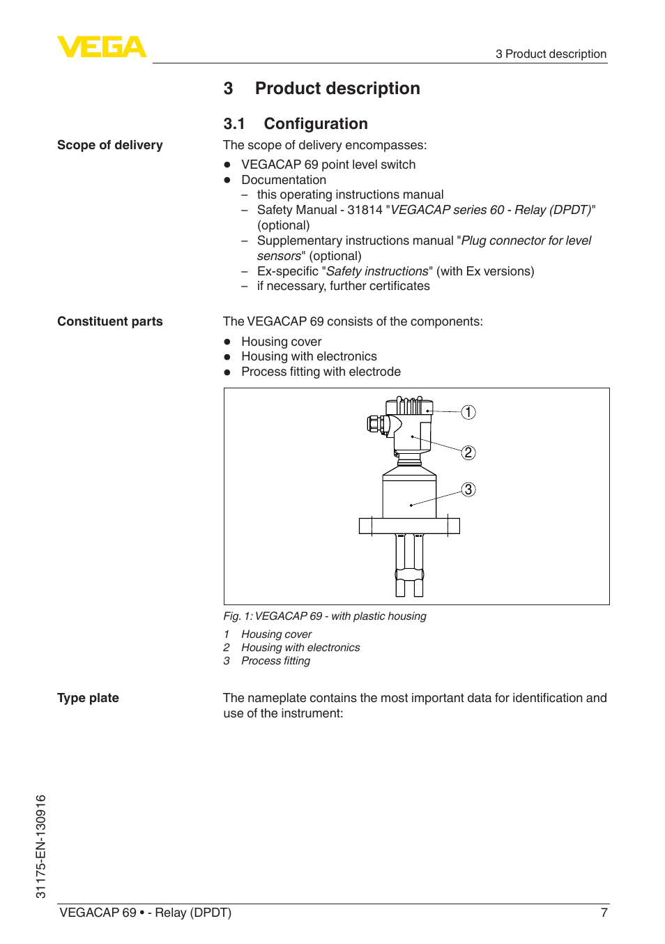 3 product description, 1 configuration | VEGA VEGACAP 69 - Relay (DPDT) User Manual | Page 7 / 32