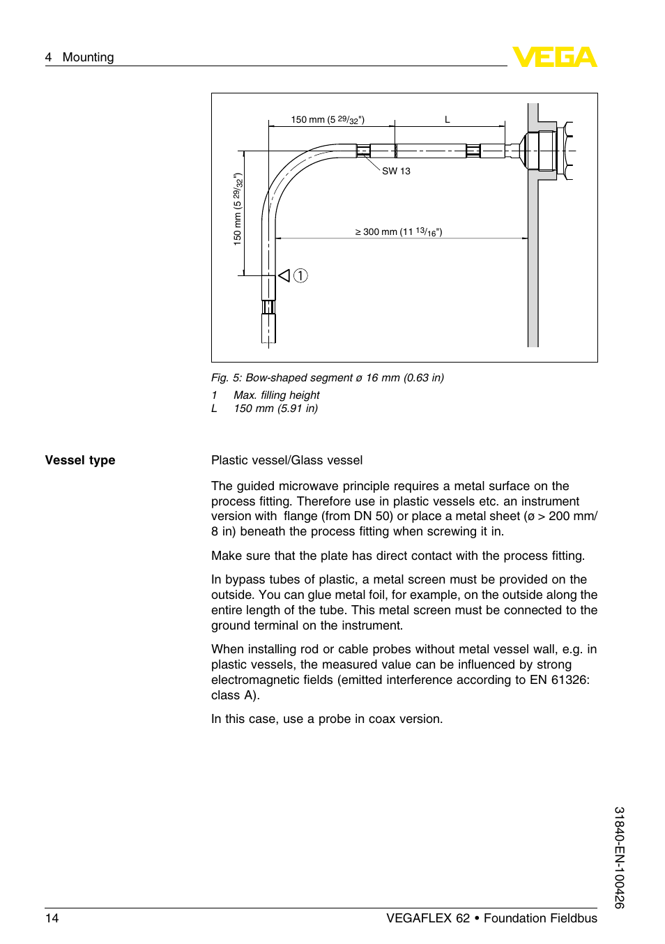 VEGA VEGAFLEX 62 Foundation Fieldbus User Manual | Page 14 / 64