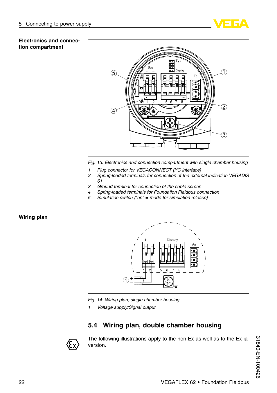 4 wiring plan, double chamber housing | VEGA VEGAFLEX 62 Foundation Fieldbus User Manual | Page 22 / 64