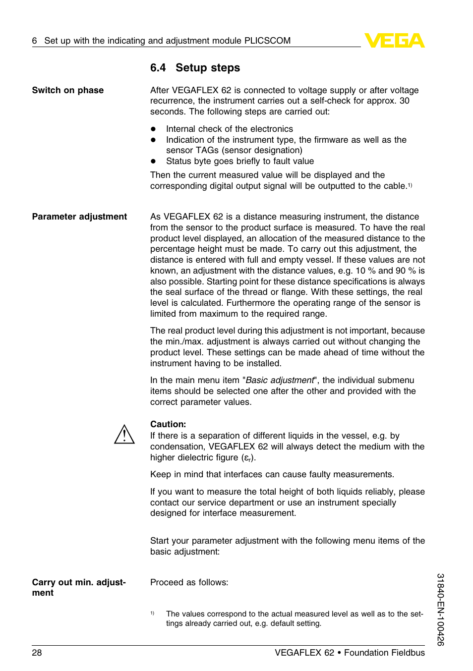 4 setup steps | VEGA VEGAFLEX 62 Foundation Fieldbus User Manual | Page 28 / 64