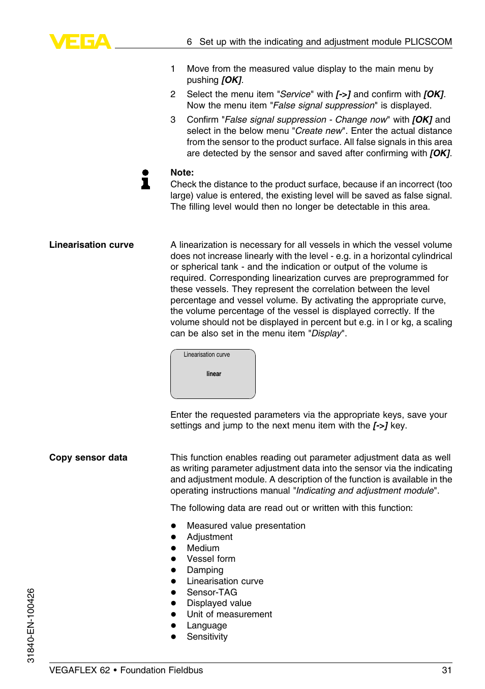 VEGA VEGAFLEX 62 Foundation Fieldbus User Manual | Page 31 / 64