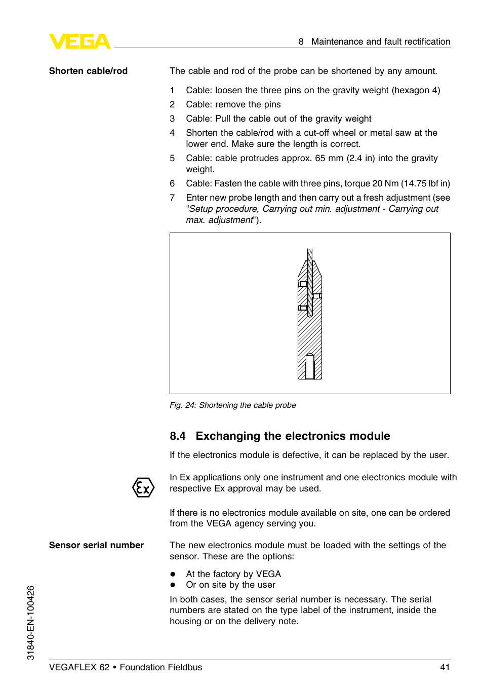 4 exchanging the electronics module | VEGA VEGAFLEX 62 Foundation Fieldbus User Manual | Page 41 / 64