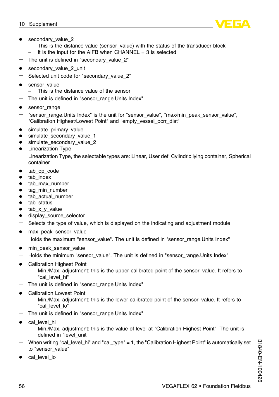 VEGA VEGAFLEX 62 Foundation Fieldbus User Manual | Page 56 / 64