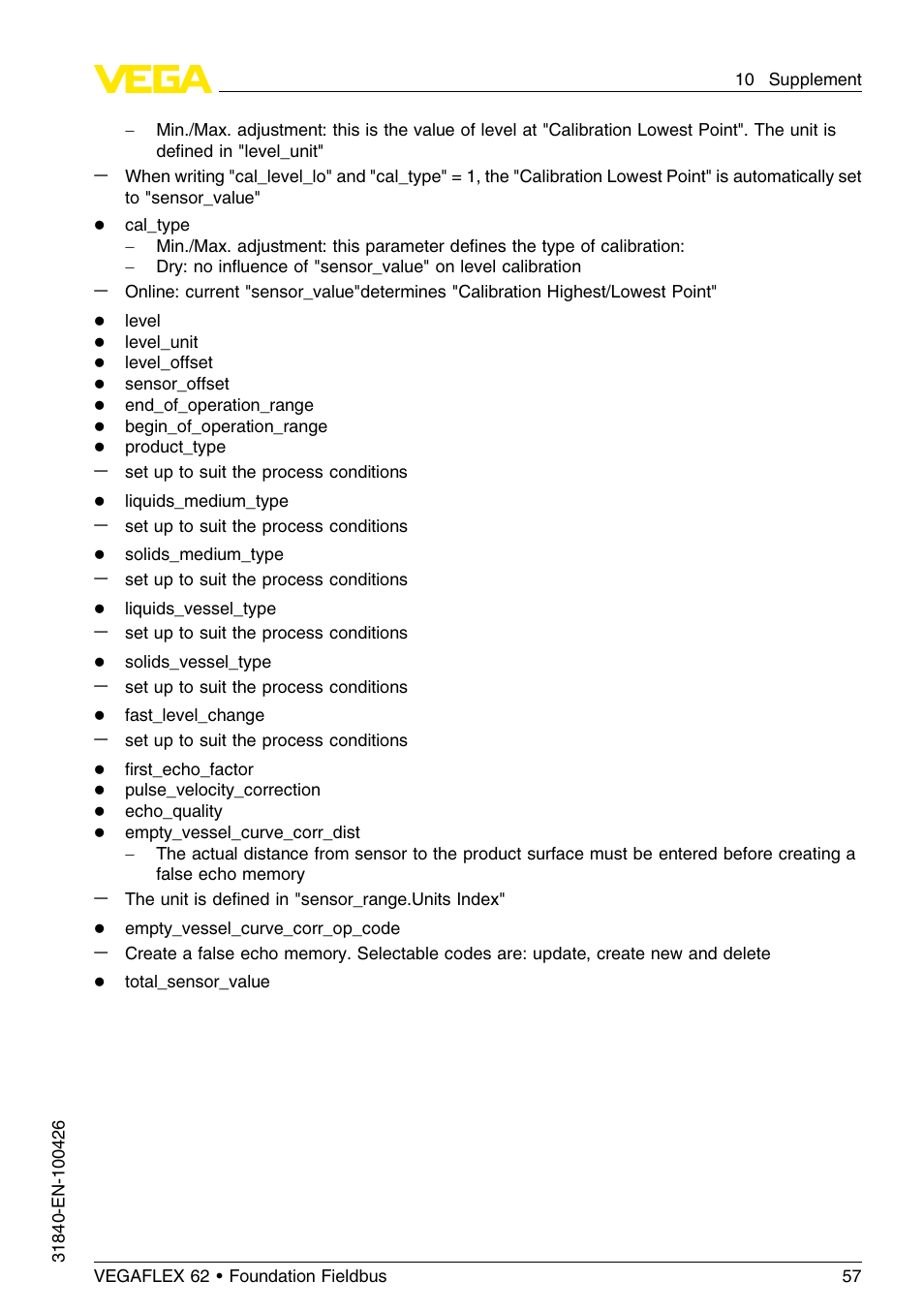 VEGA VEGAFLEX 62 Foundation Fieldbus User Manual | Page 57 / 64