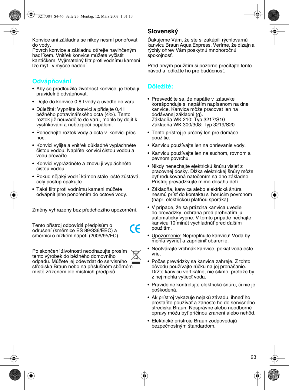 Braun WK 210 SAHARA User Manual | Page 23 / 46
