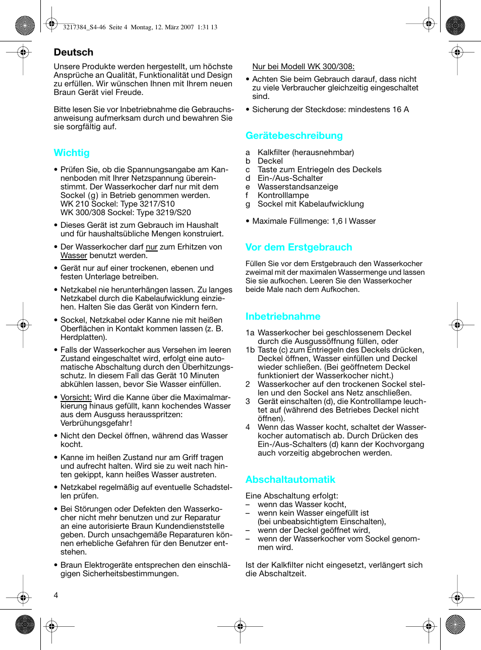Braun WK 210 SAHARA User Manual | Page 4 / 46