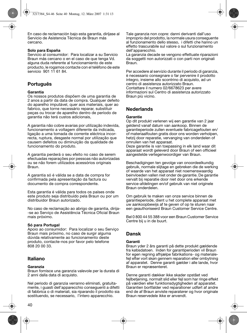 Braun WK 210 SAHARA User Manual | Page 40 / 46