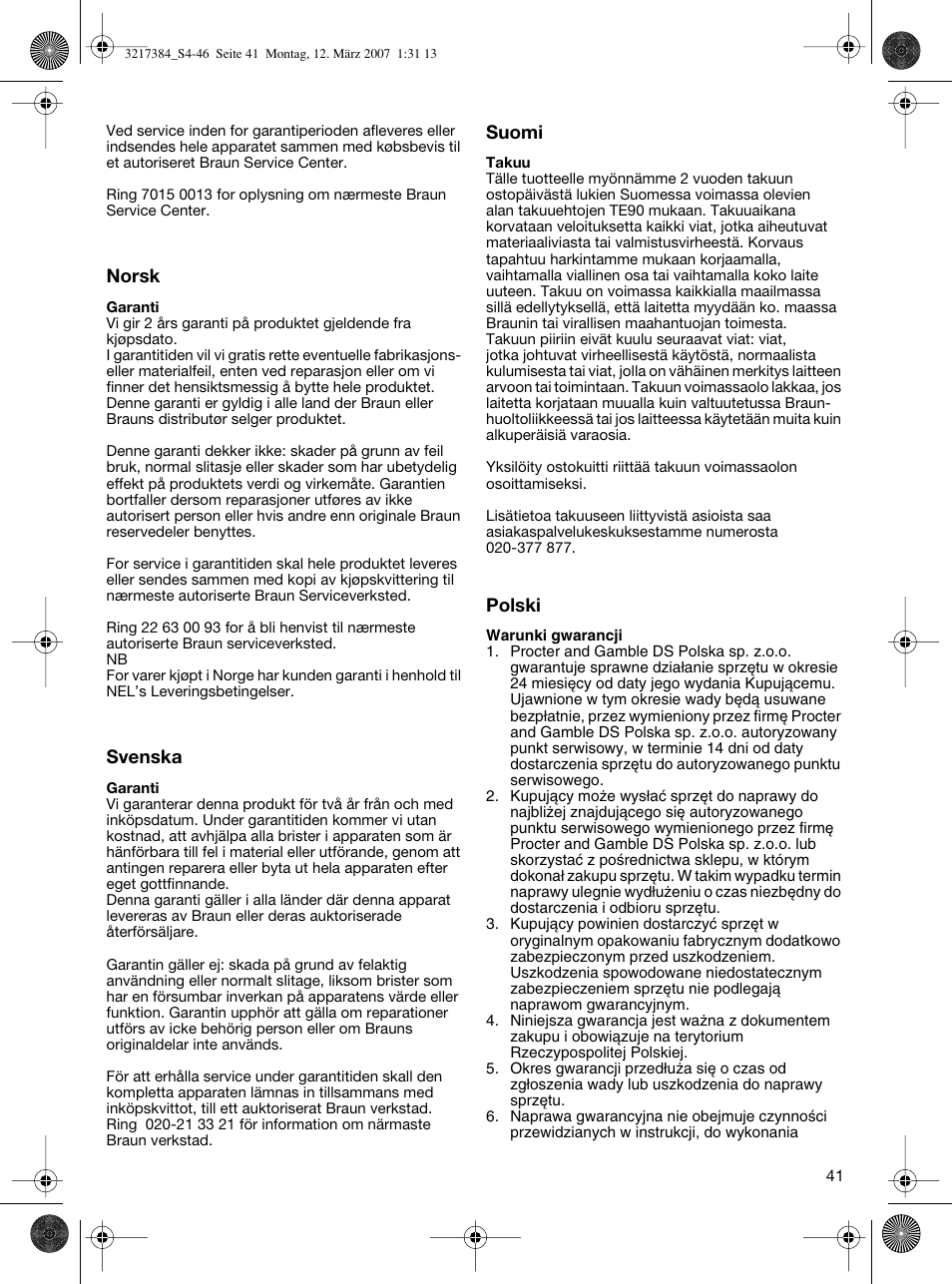 Braun WK 210 SAHARA User Manual | Page 41 / 46