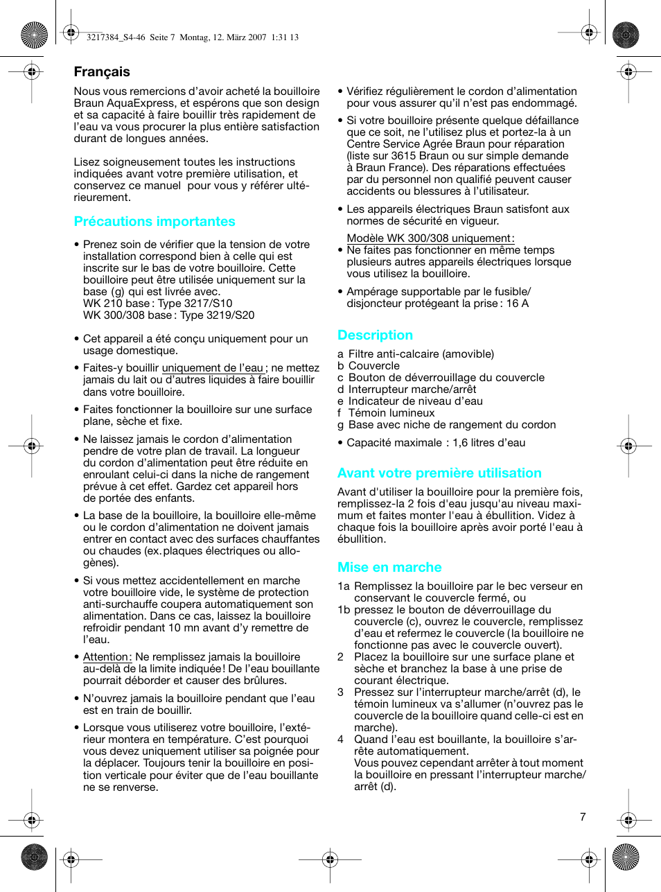 Braun WK 210 SAHARA User Manual | Page 7 / 46