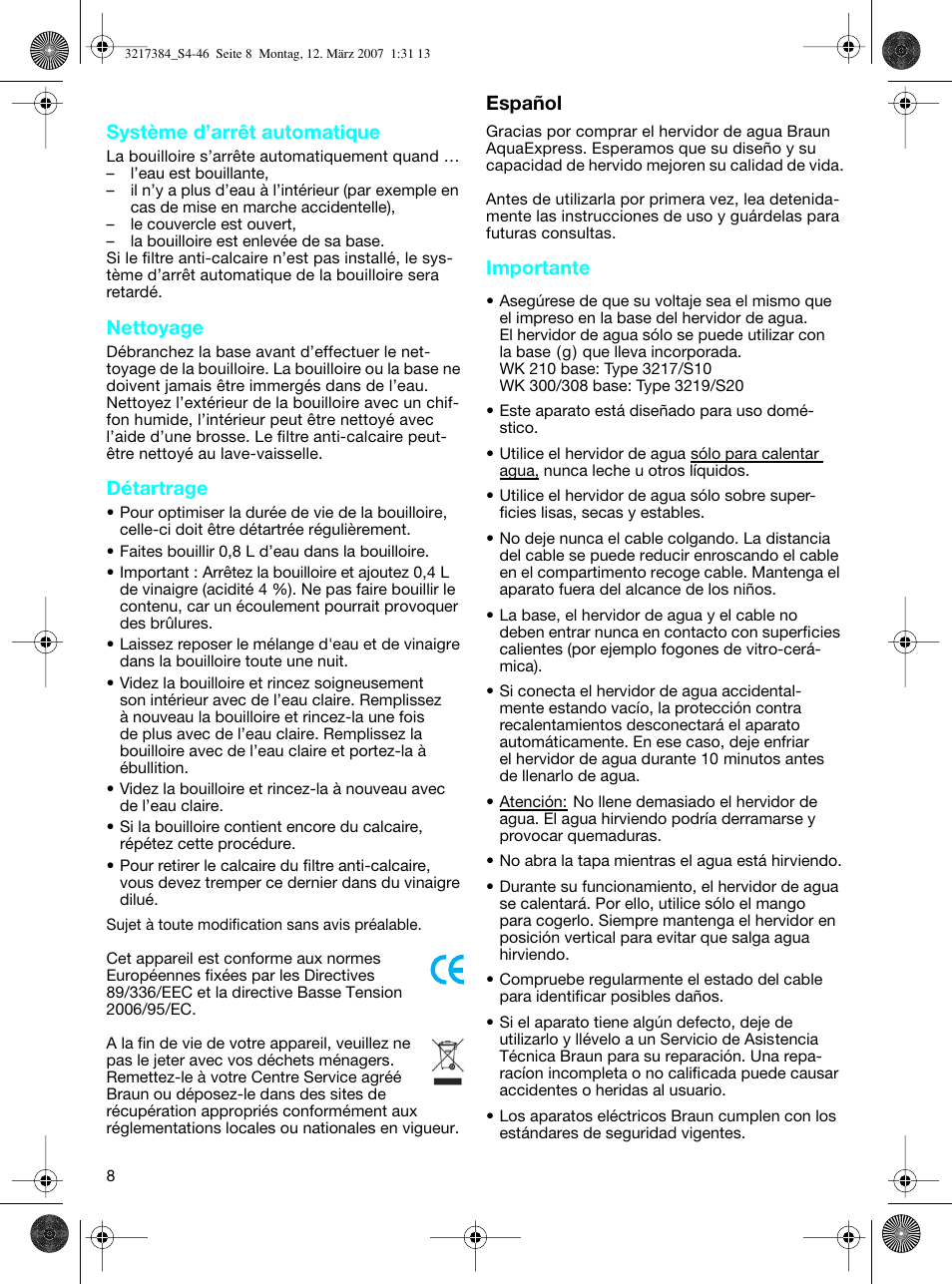 Braun WK 210 SAHARA User Manual | Page 8 / 46