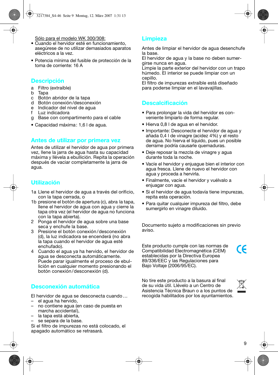 Braun WK 210 SAHARA User Manual | Page 9 / 46