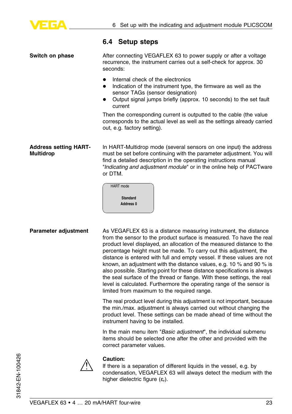 4 setup steps | VEGA VEGAFLEX 63 4 … 20 mA_HART four-wire User Manual | Page 23 / 56