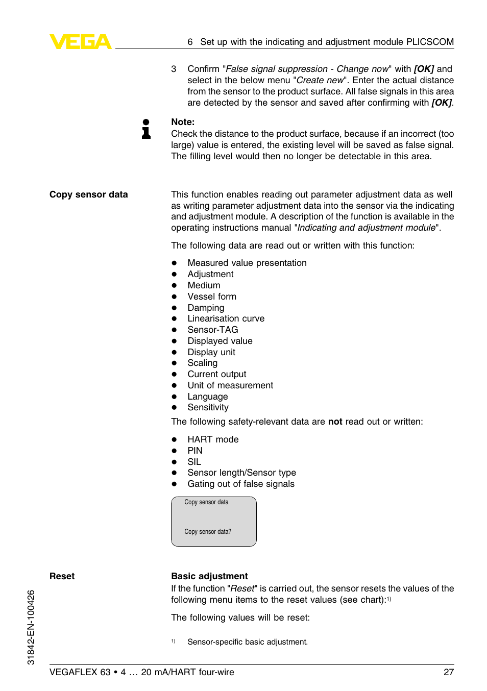 VEGA VEGAFLEX 63 4 … 20 mA_HART four-wire User Manual | Page 27 / 56