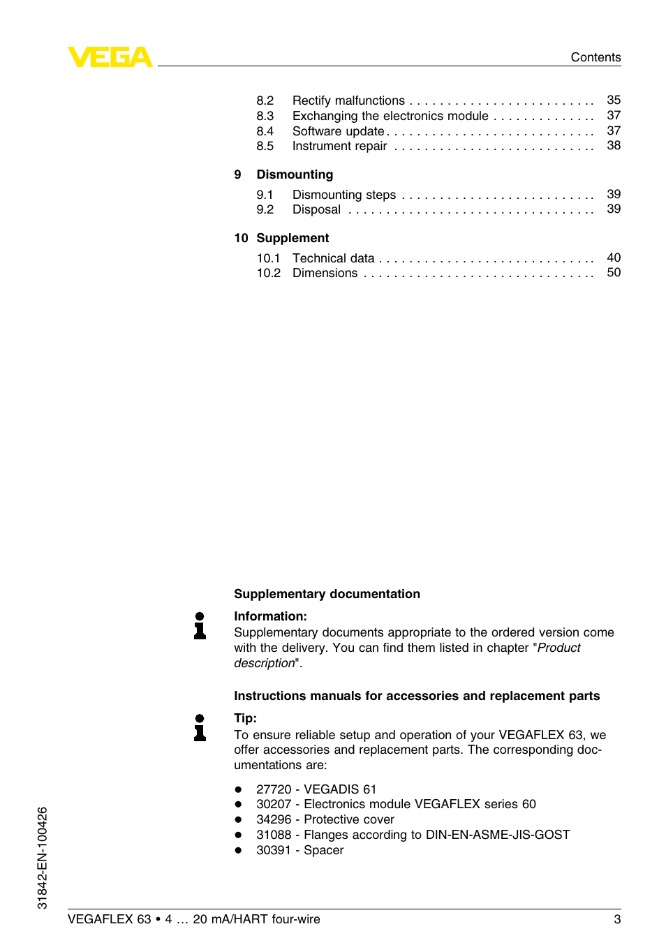 VEGA VEGAFLEX 63 4 … 20 mA_HART four-wire User Manual | Page 3 / 56